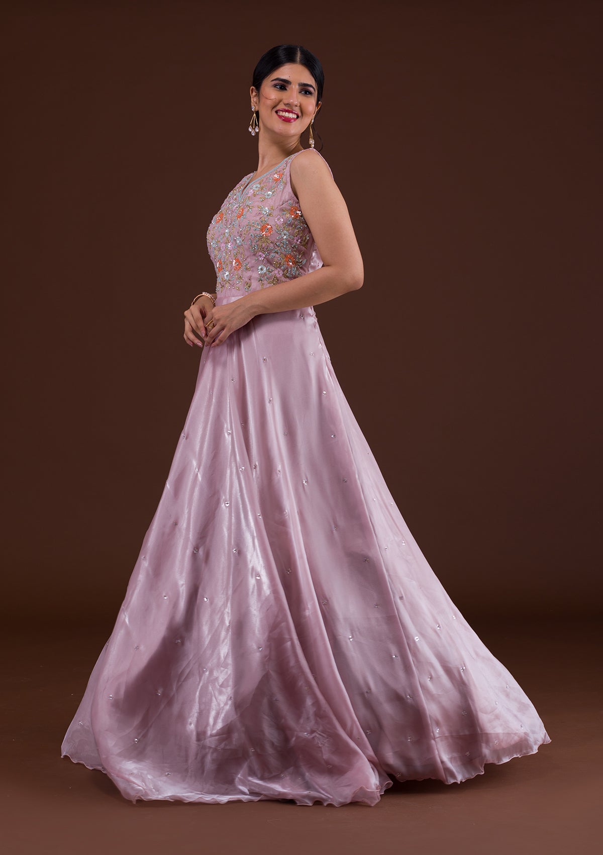 Lavender Sequins Tissue Designer Gown-Koskii