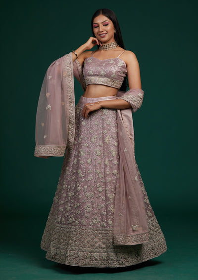 Lavender Silver Stonework Net Designer Lehenga-Koskii