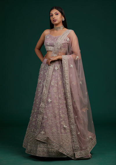 Lavender Silver Stonework Net Designer Lehenga-Koskii
