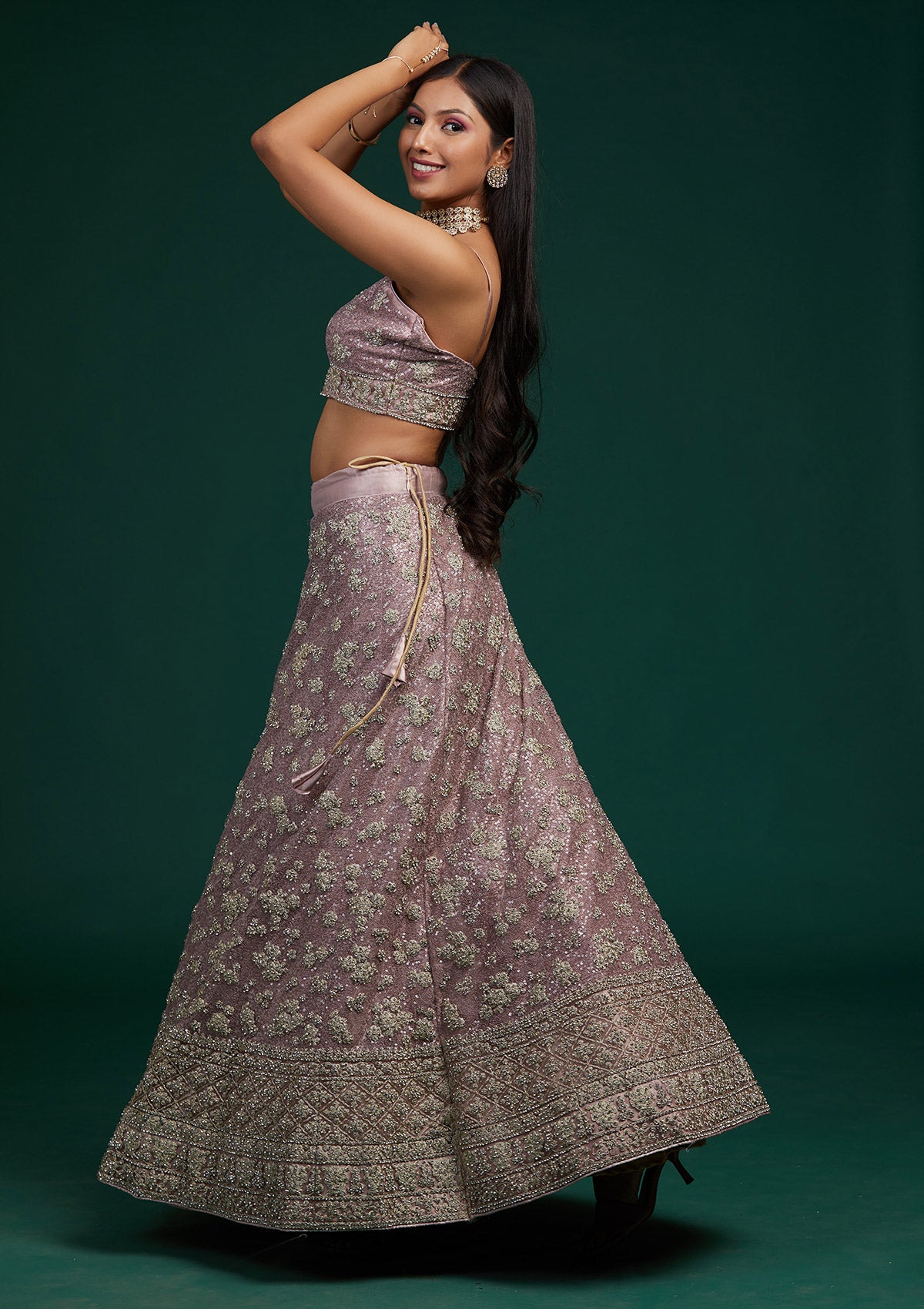 Lavender Silver Stonework Net Designer Lehenga-Koskii