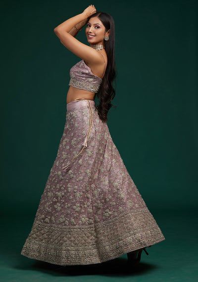 Lavender Silver Stonework Net Designer Lehenga-Koskii