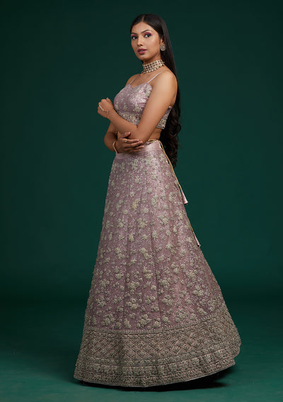Lavender Silver Stonework Net Designer Lehenga-Koskii