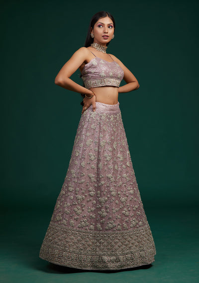 Lavender Silver Stonework Net Designer Lehenga-Koskii