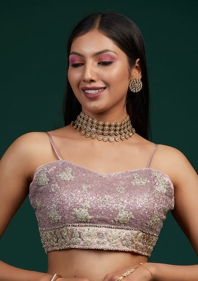 Lavender Silver Stonework Net Designer Lehenga-Koskii