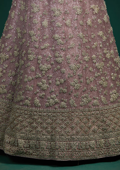 Lavender Silver Stonework Net Designer Lehenga-Koskii
