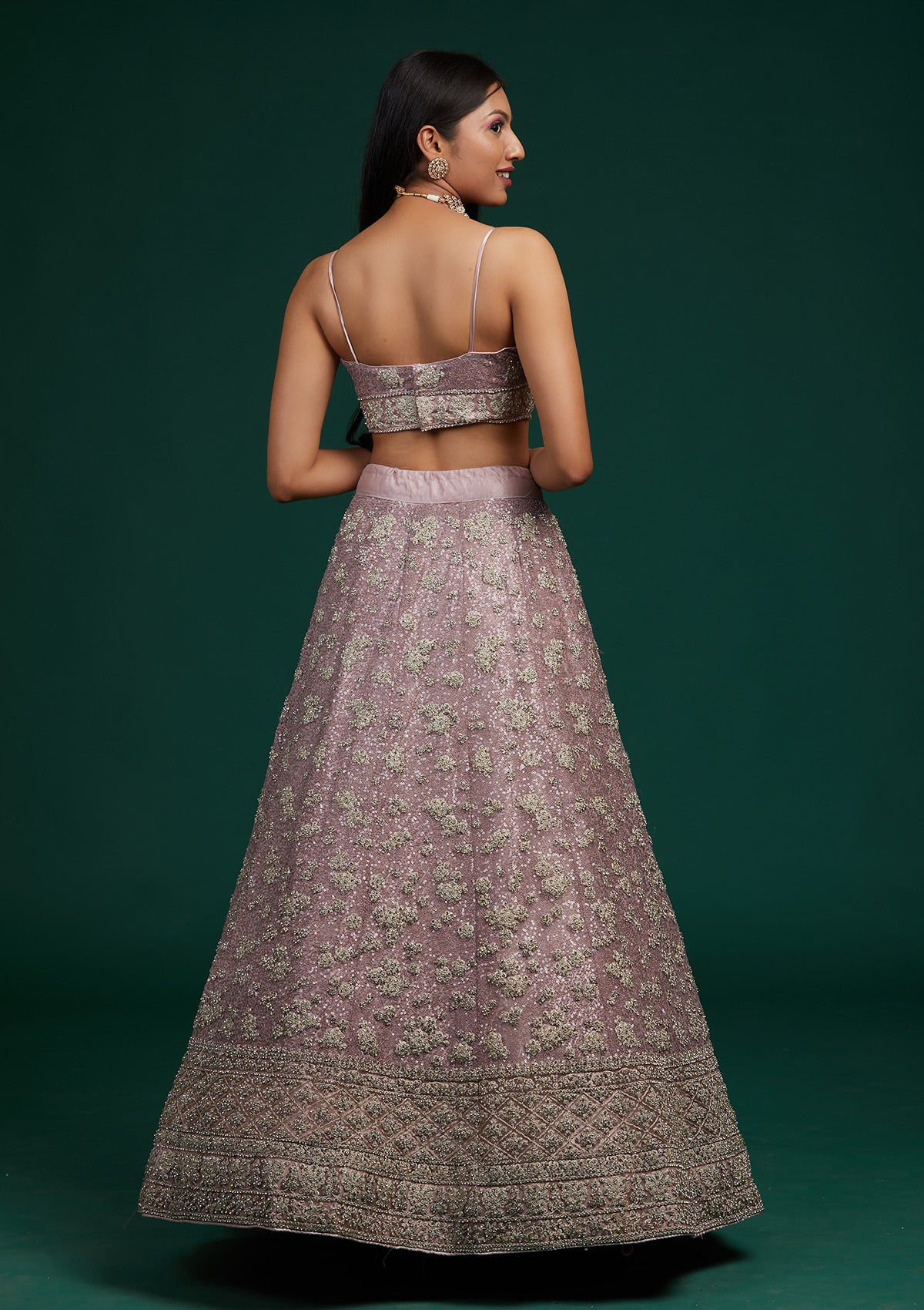 Lavender Silver Stonework Net Designer Lehenga-Koskii