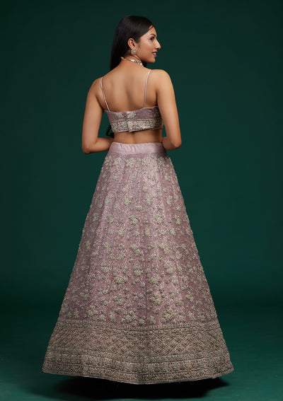 Lavender Silver Stonework Net Designer Lehenga-Koskii