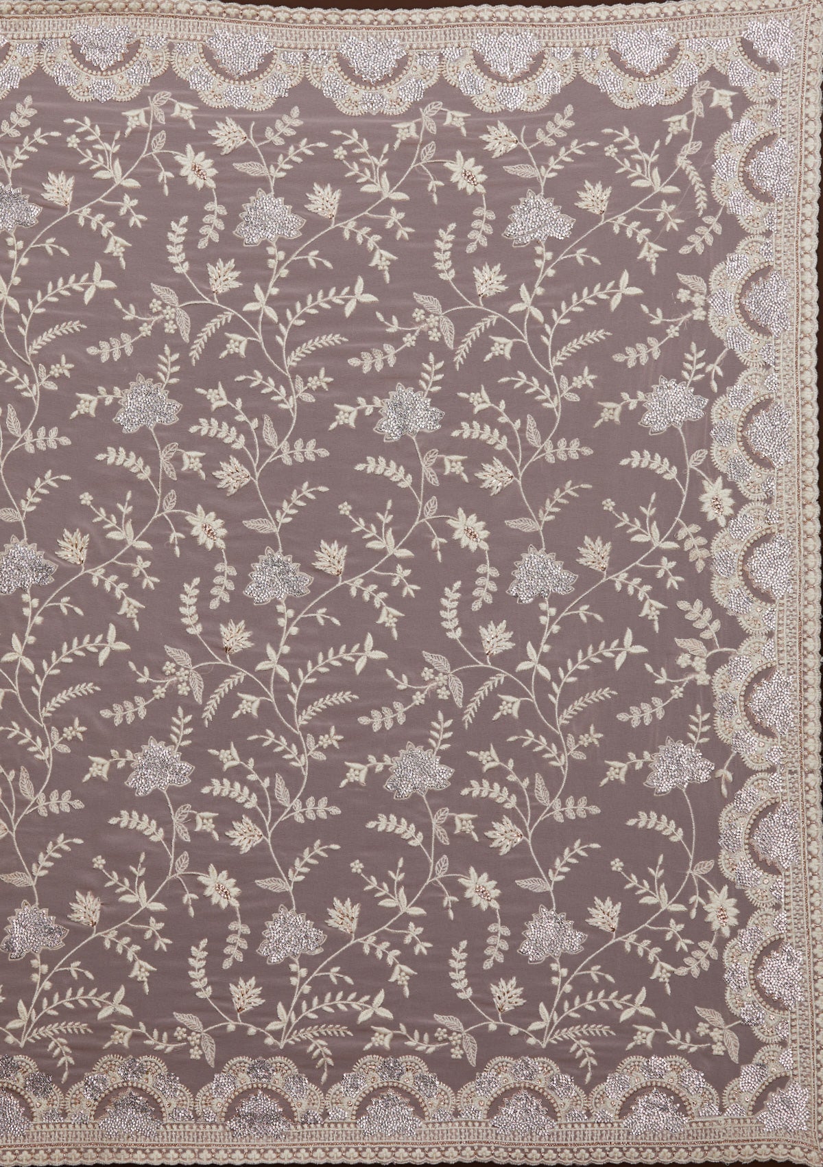 Lavender Silver Stonework Net Saree-Koskii