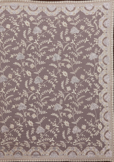 Lavender Silver Stonework Net Saree-Koskii