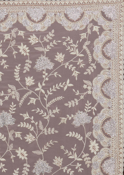 Lavender Silver Stonework Net Saree-Koskii