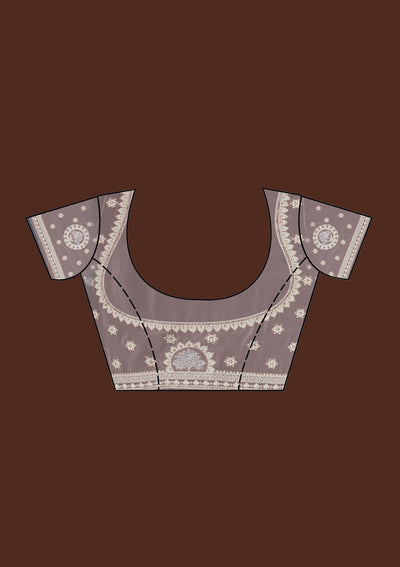 Lavender Silver Stonework Net Saree-Koskii