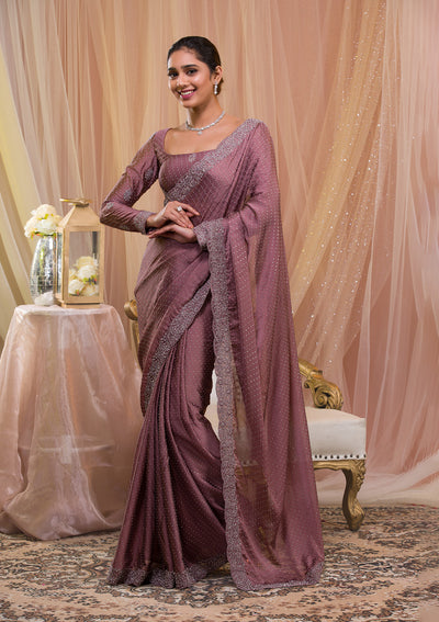 Lavender Silver Stonework Crepe Saree-Koskii