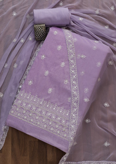 Lavender Stonework Cotton Unstitched Salwar Suit-Koskii