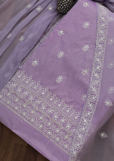 Lavender Stonework Poly Chanderi Unstitched Salwar Suit-Koskii