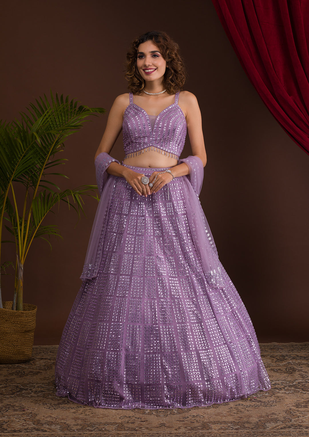 Lavender Stonework Net Designer Lehenga-Koskii