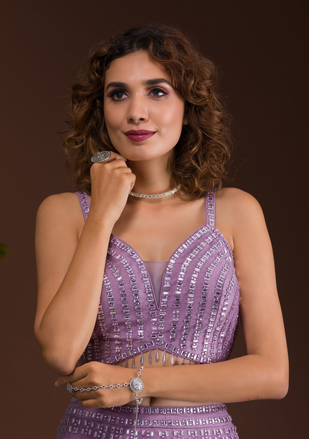 Lavender Stonework Net Designer Lehenga-Koskii