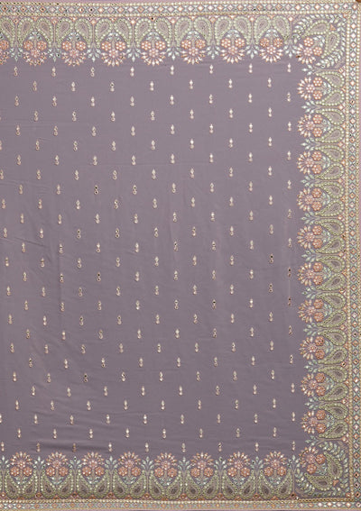 Lavender Threadwork Georgette Designer Saree - Koskii