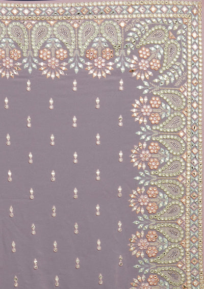 Lavender Threadwork Georgette Designer Saree - Koskii