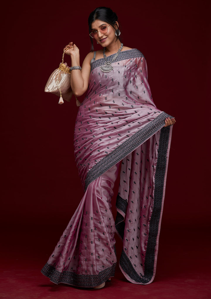 Lavender Threadwork Georgette Saree- Koskii