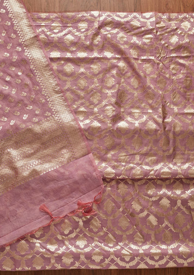 Lavender Zariwork Banarasi Designer Unstitched Salwar Suit - koskii