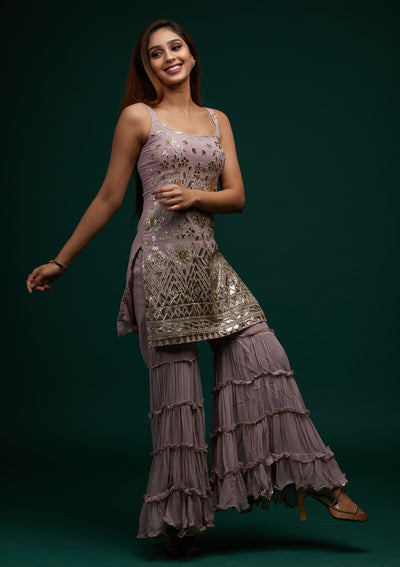 Lavender Zariwork Georgette Designer Salwar Suit - Koskii