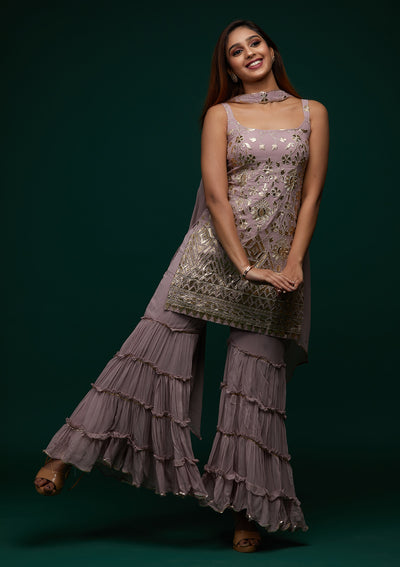 Lavender Zariwork Georgette Designer Salwar Suit - Koskii