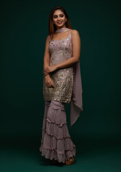 Lavender Zariwork Georgette Designer Salwar Suit - Koskii