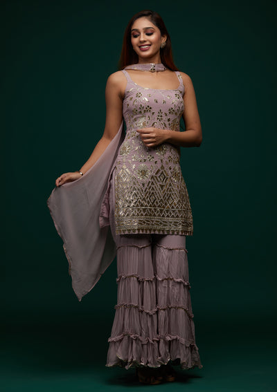 Lavender Zariwork Georgette Designer Salwar Suit - Koskii