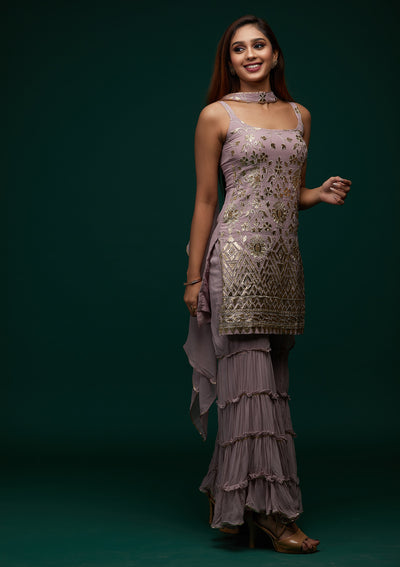 Lavender Zariwork Georgette Designer Salwar Suit - Koskii