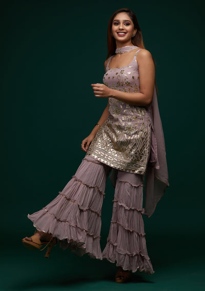 Lavender Zariwork Georgette Designer Salwar Suit - Koskii