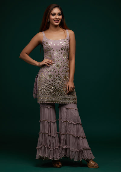 Lavender Zariwork Georgette Designer Salwar Suit - Koskii