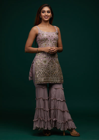 Lavender Zariwork Georgette Designer Salwar Suit - Koskii