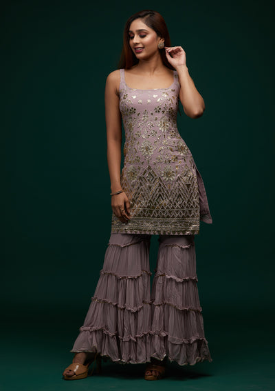 Lavender Zariwork Georgette Designer Salwar Suit - Koskii