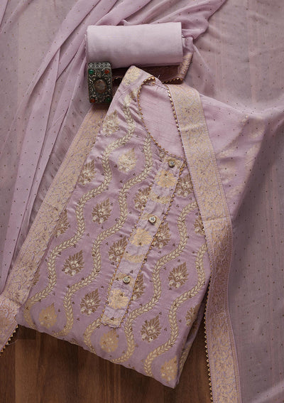 Lavender Zariwork Georgette Unstitched Salwar Suit- Koskii