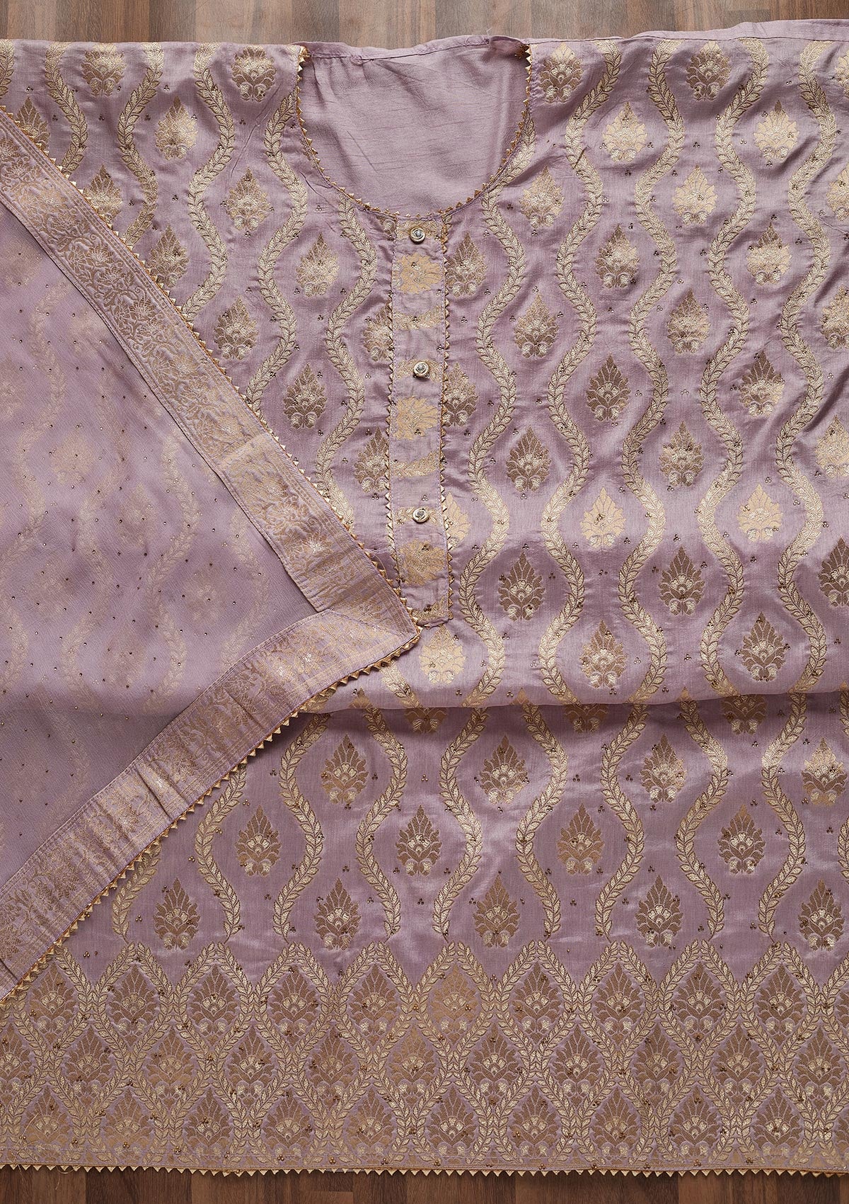 Lavender Zariwork Georgette Unstitched Salwar Suit - Koskii