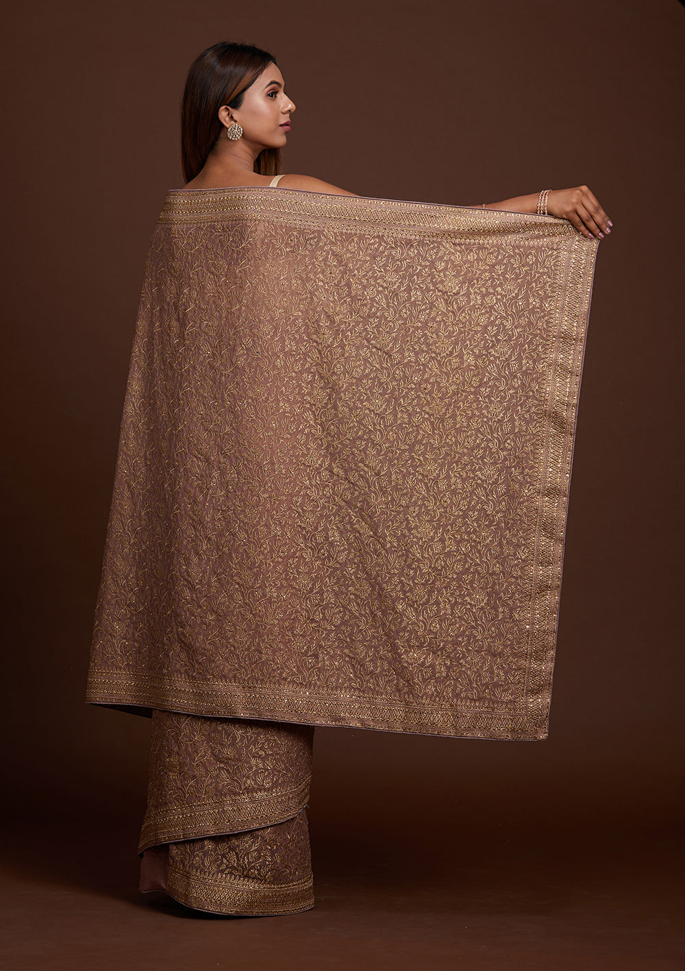 Lavender Zariwork Georgette Saree-Koskii