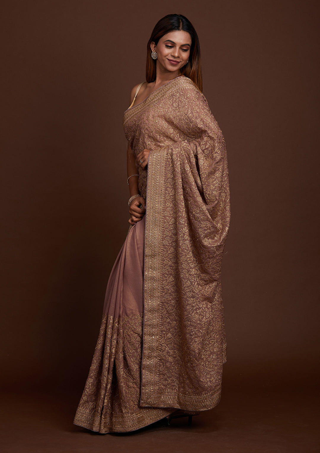 Lavender Zariwork Georgette Saree-Koskii