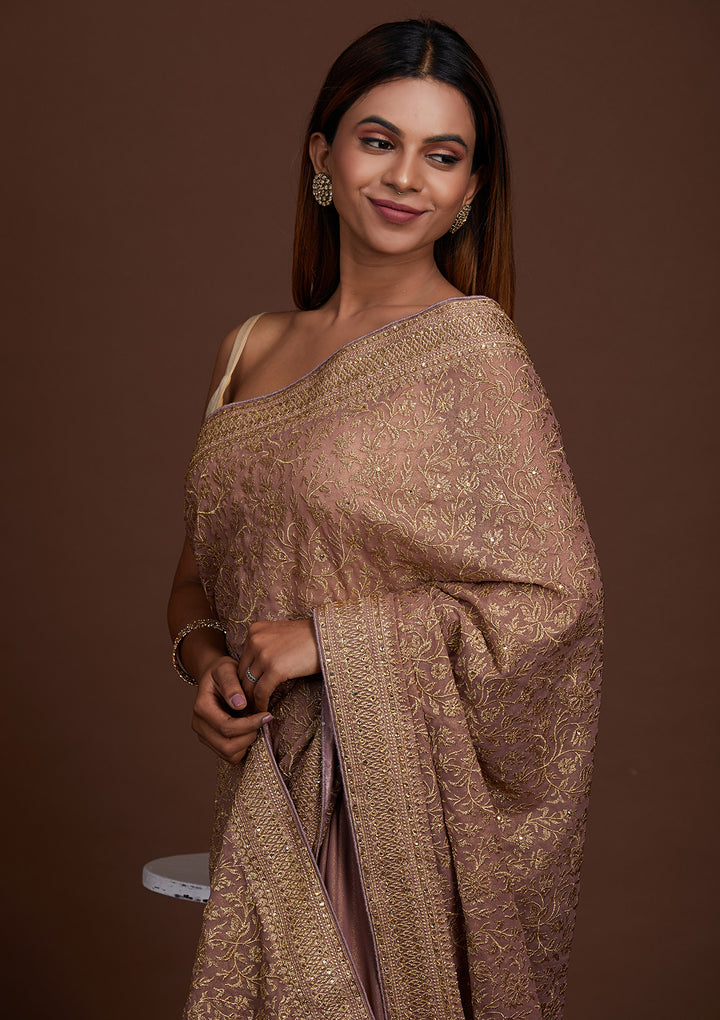Lavender Zariwork Georgette Saree-Koskii