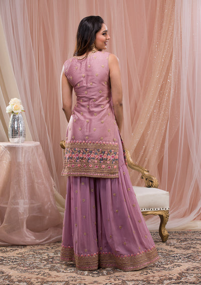 Lavender Zariwork Net Readymade Salwar Suit-Koskii
