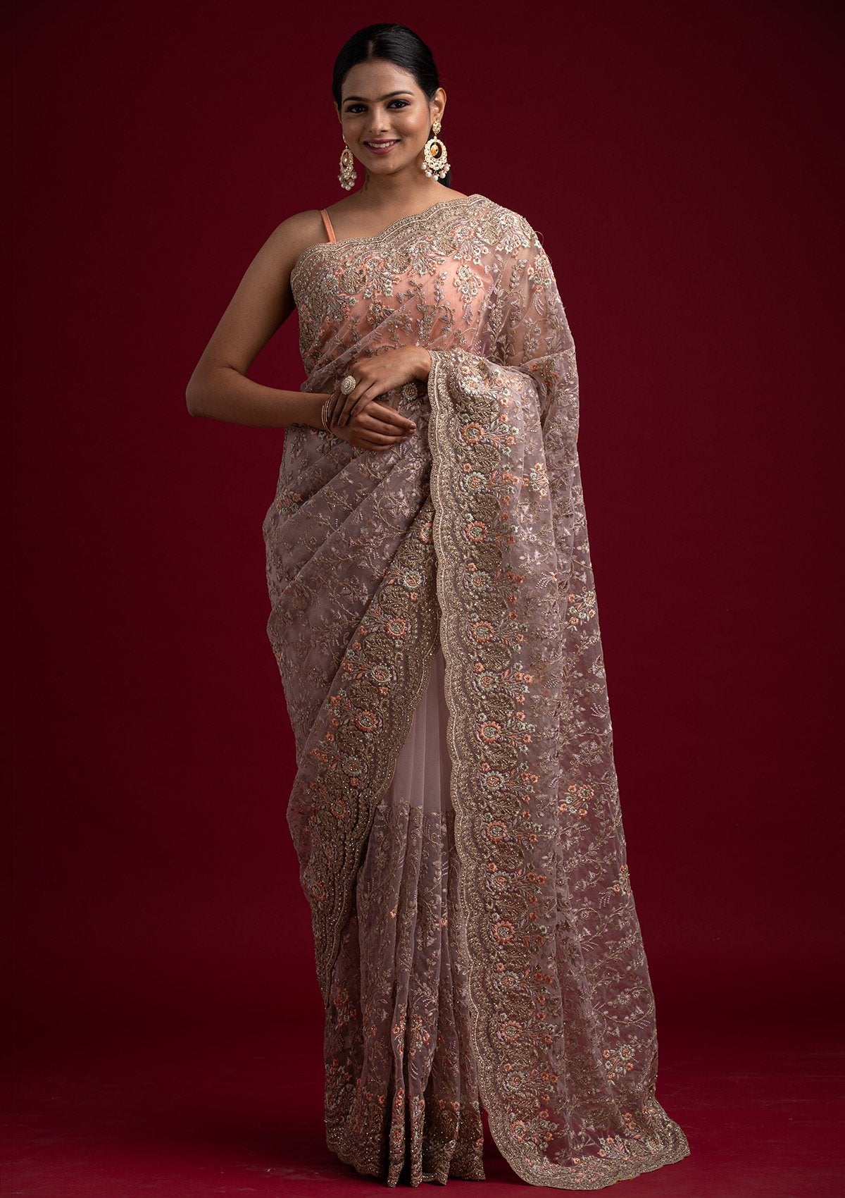 Lavender Zariwork Net Designer Saree - koskii