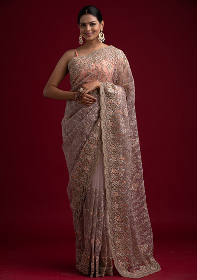 Lavender Zariwork Net Designer Saree - koskii
