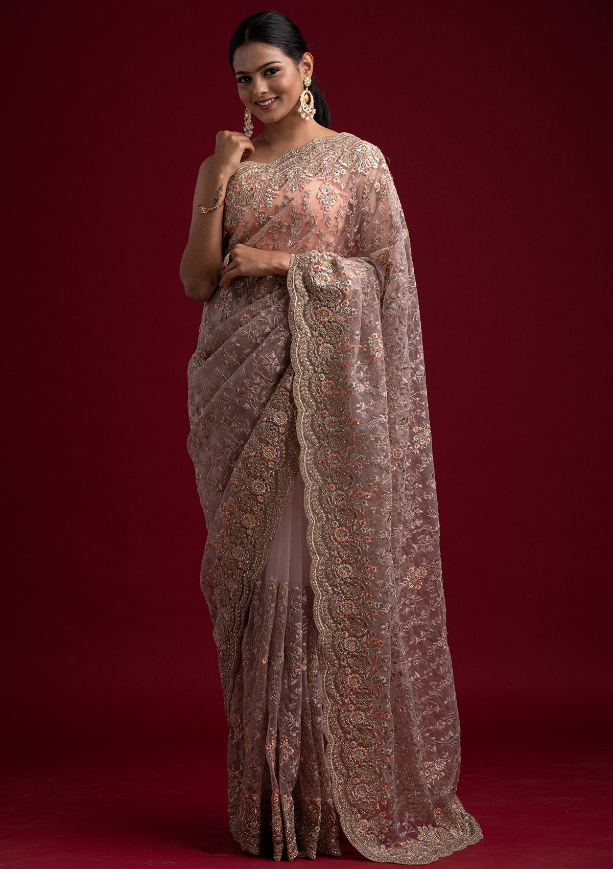 Lavender Zariwork Net Designer Saree - koskii