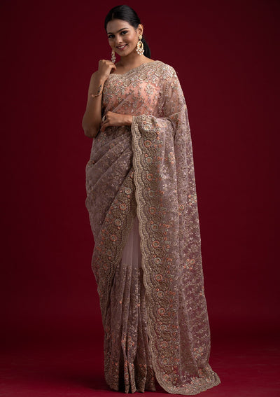 Lavender Zariwork Net Designer Saree - koskii