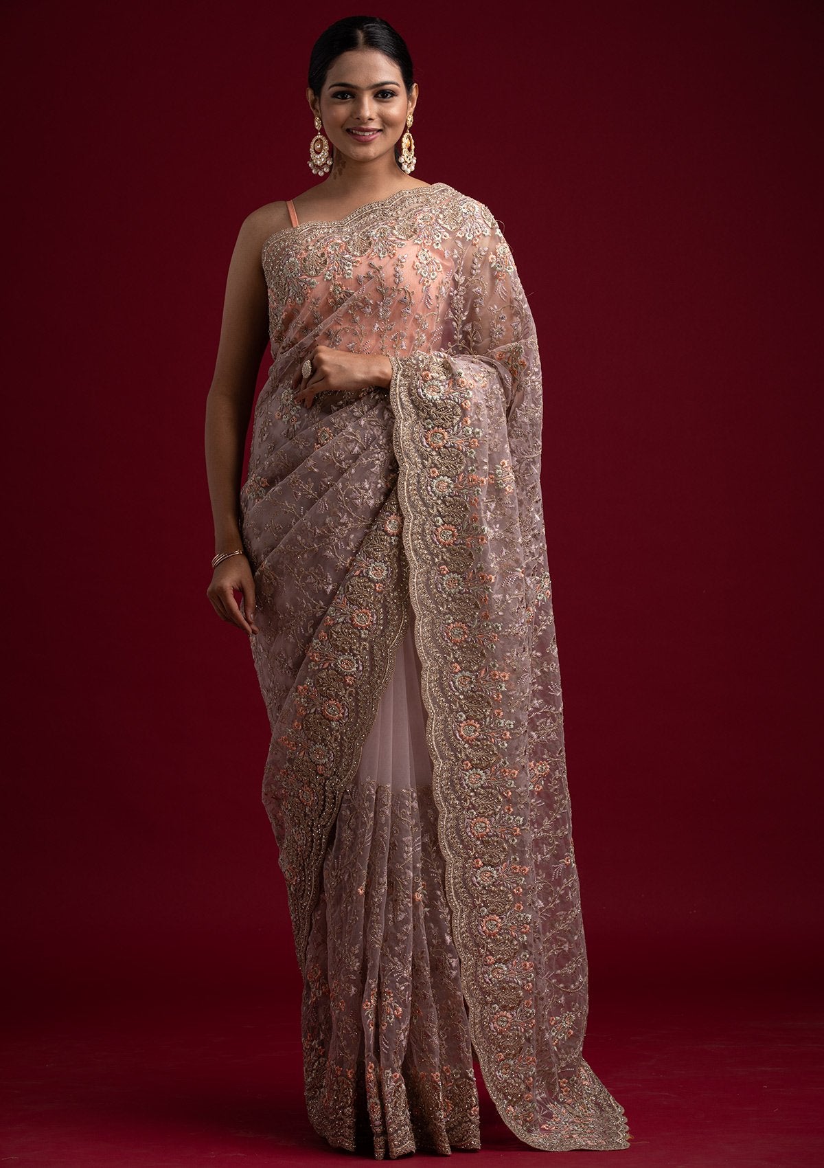Lavender Zariwork Net Designer Saree - koskii