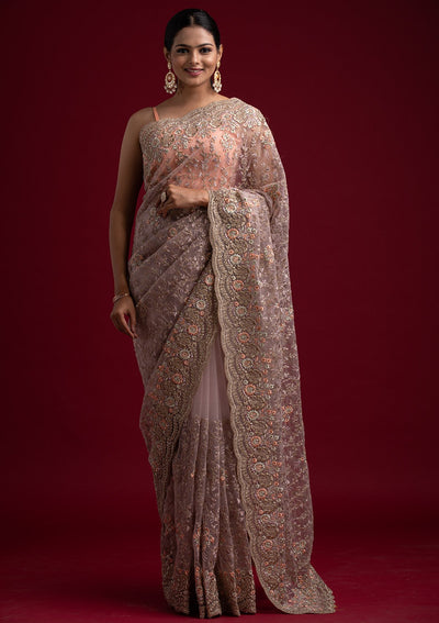Lavender Zariwork Net Designer Saree - koskii