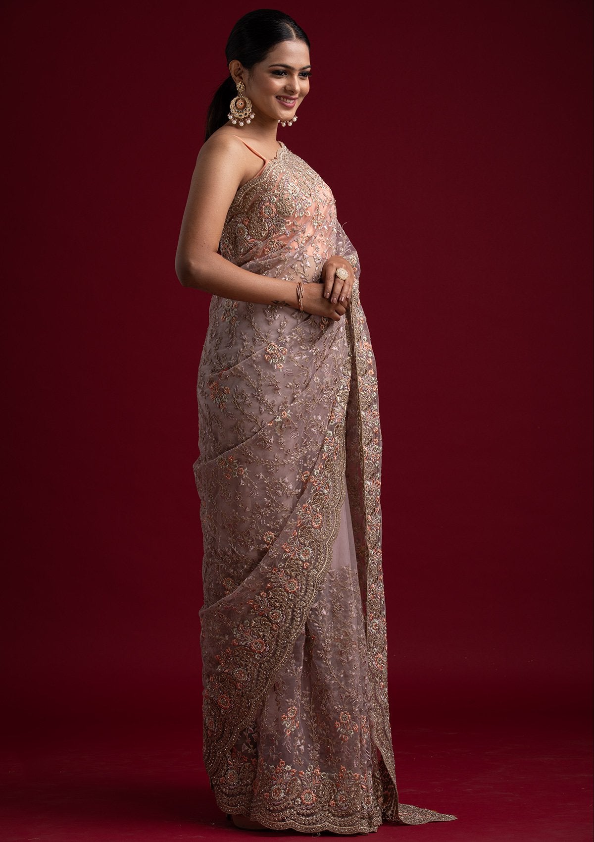 Lavender Zariwork Net Designer Saree - koskii