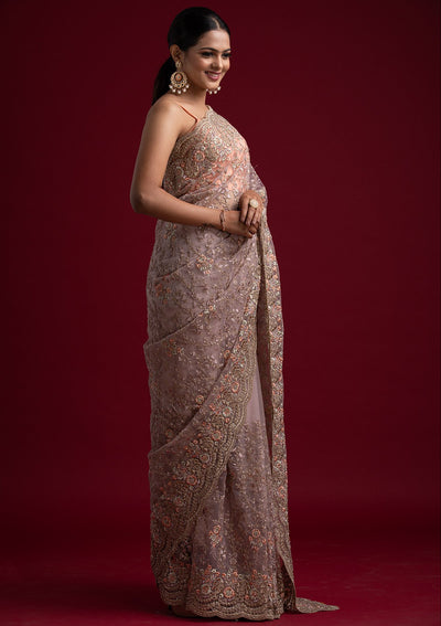 Lavender Zariwork Net Designer Saree - koskii