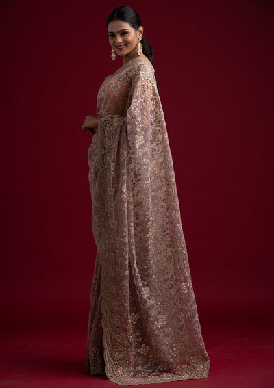 Lavender Zariwork Net Designer Saree - koskii