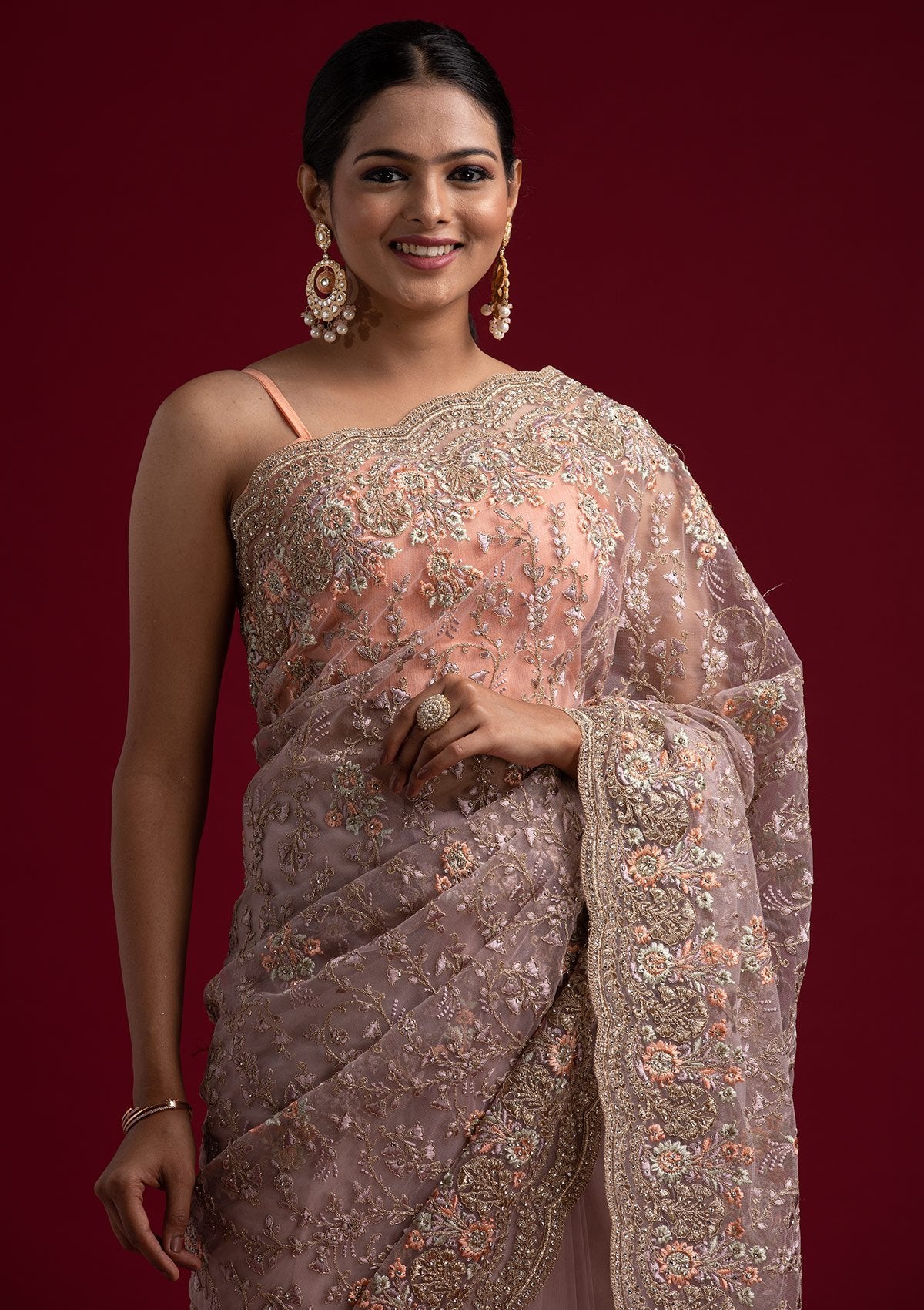 Lavender Zariwork Net Designer Saree - koskii