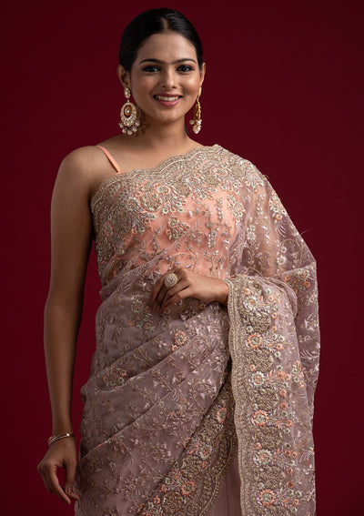 Lavender Zariwork Net Designer Saree - koskii